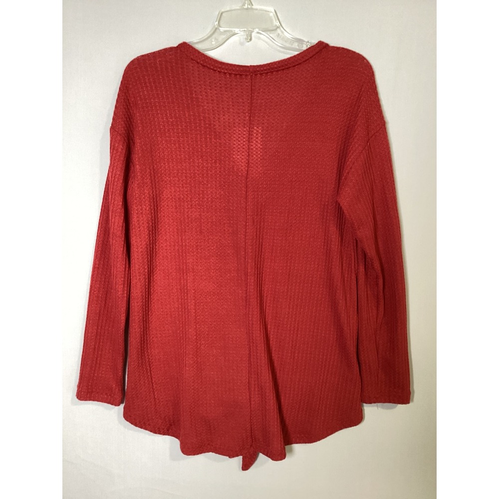 Inwech L NWT Red Waffle Knit Tie Front Button Down Long Sleeve Thermal Top Boho - Picture 2 of 7